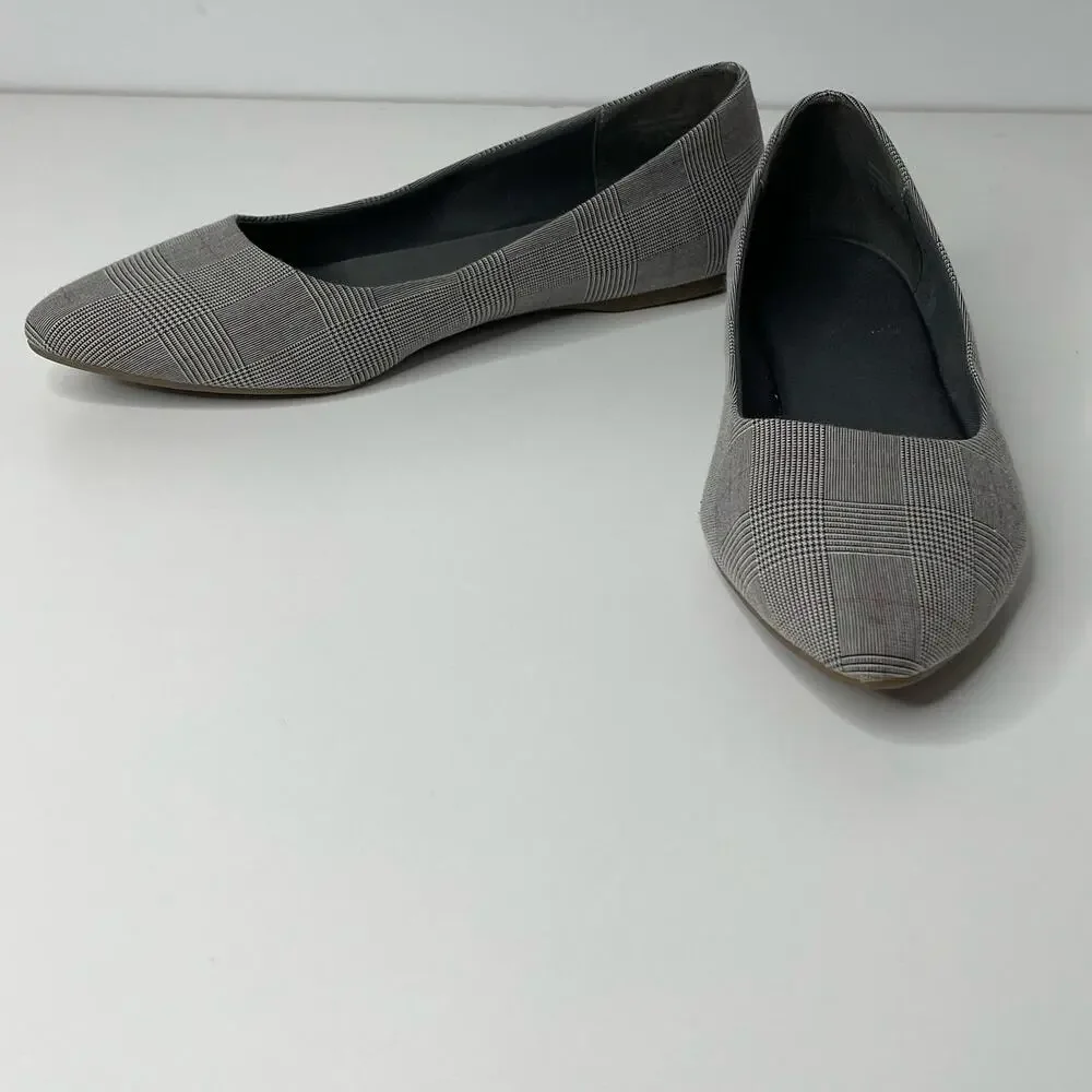Marks Spencer Flat Ballet Slip On Pointed‎ Toe Shoe Plaid Gray 9 Academia Career